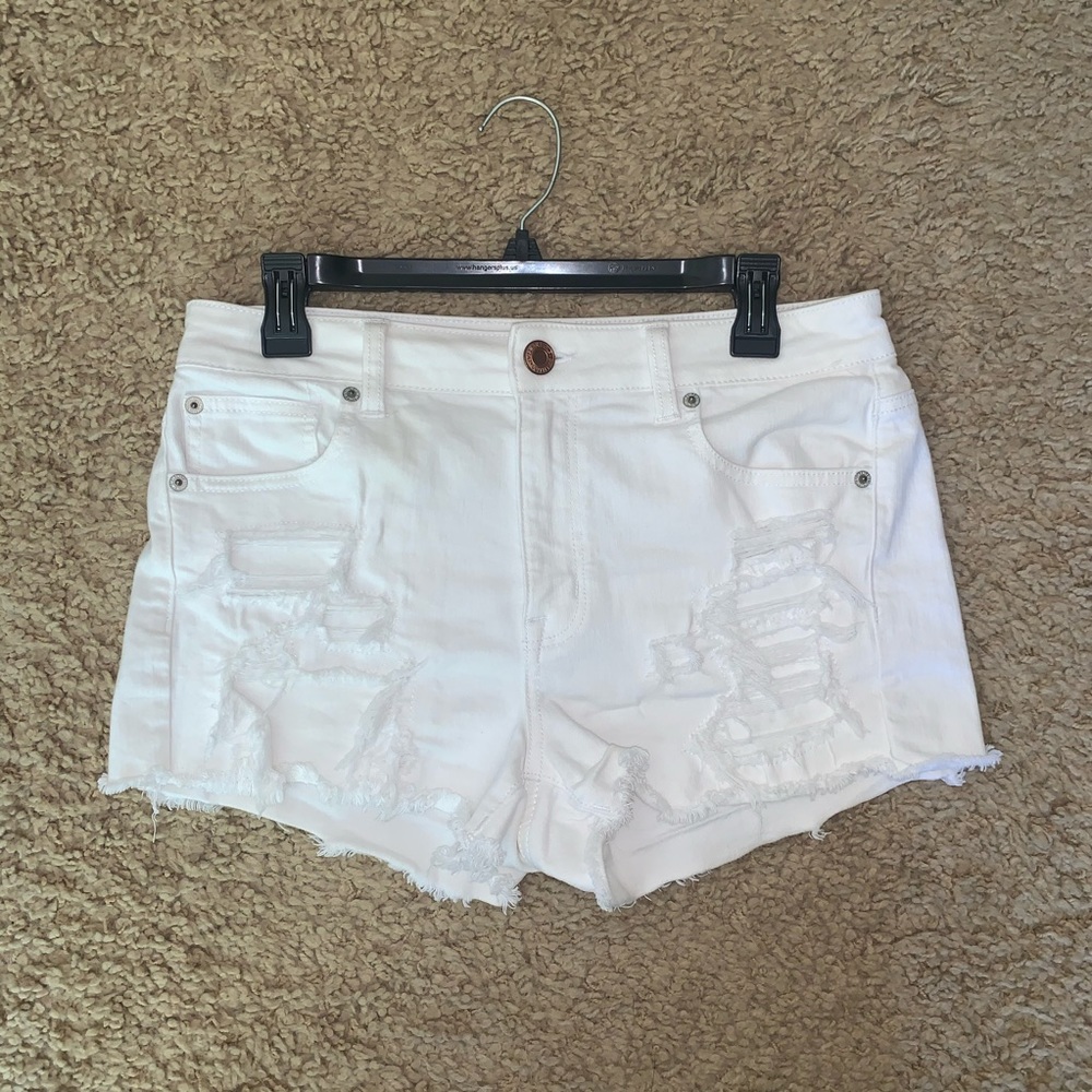 American Eagle White Distressed Shorts